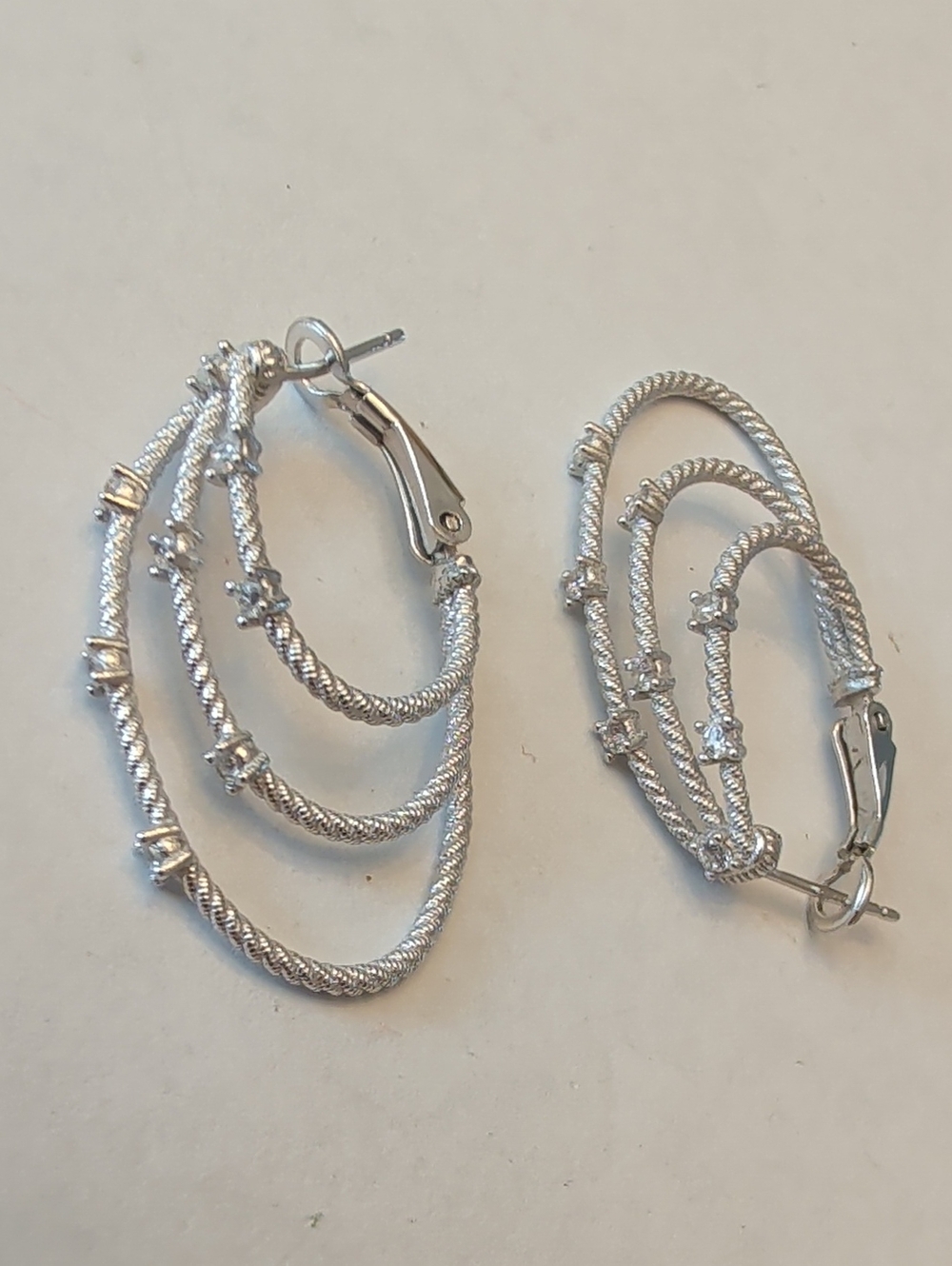 Judith Ripka Sterling Silver Triple-Strand Hoop Earrings with Crystal Stations
